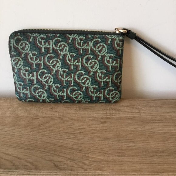 Coach Green Monogram Print Corner Zip Wristlet - Picture 2 of 8